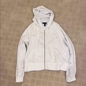 White Distressed Zip-up Hoodie